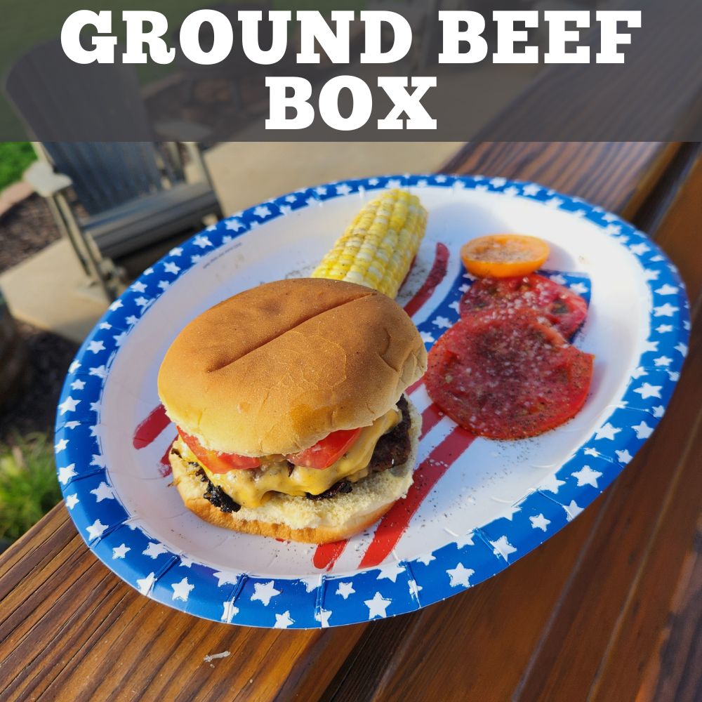 Diamond R Cattle Bulk Ground Beef Box, grass fed grain finished beef, Independence Kansas