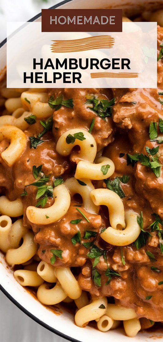 Homemade Diamond R hamburger helper with ground beef, macaroni, and melted cheddar in a skillet