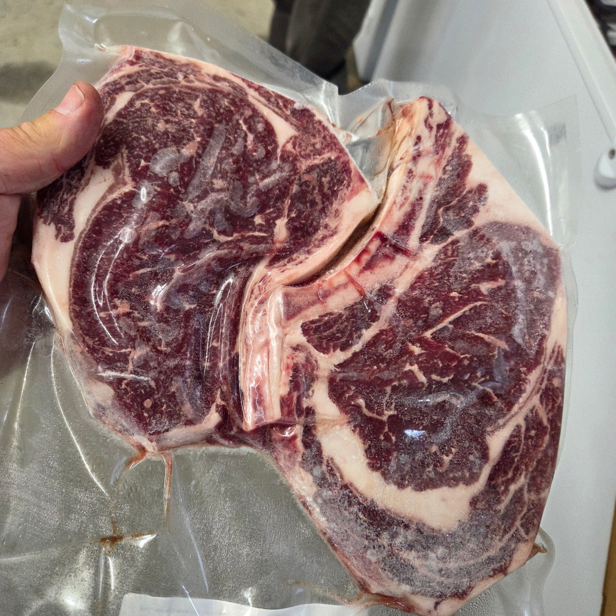 Vacuum-sealed ribeye steaks, two to a package, from a Diamond R Cattle eighth share beef bundle