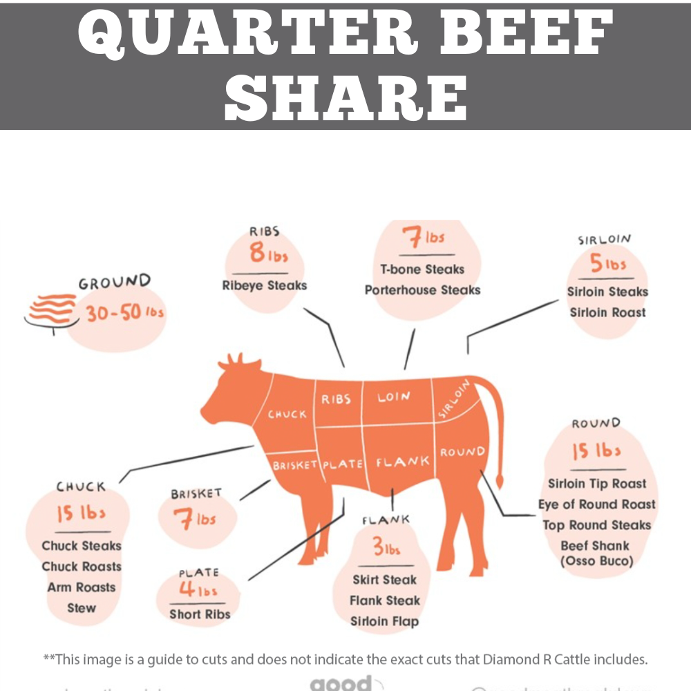 Diamond R Cattle Quarter Beef (Quarter Cow), grass fed grain finished beef, Independence Kansas