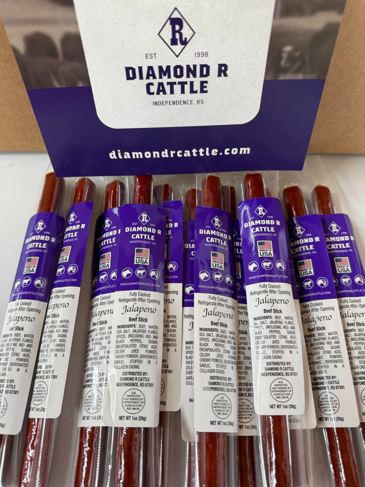Diamond R Cattle Beef Sticks, grass fed grain finished beef, Independence Kansas