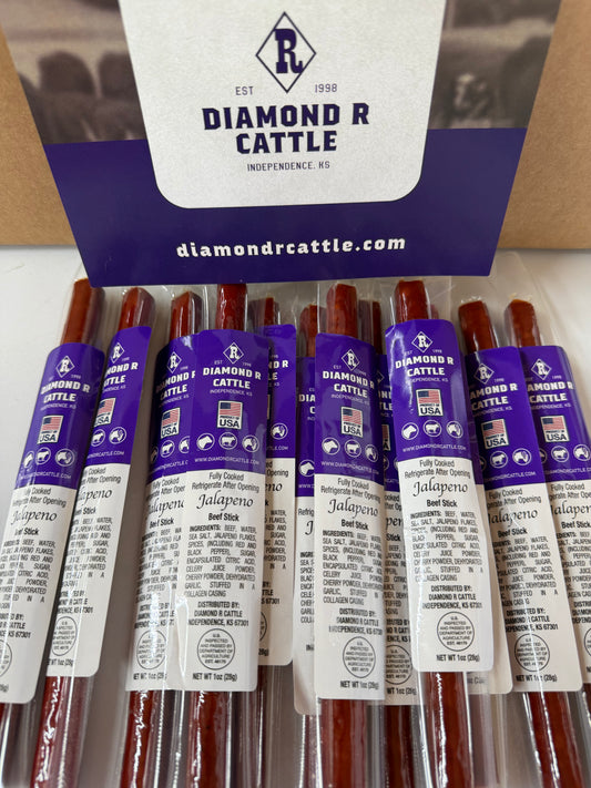 Diamond R Cattle Beef Sticks, grass fed grain finished beef, Independence Kansas
