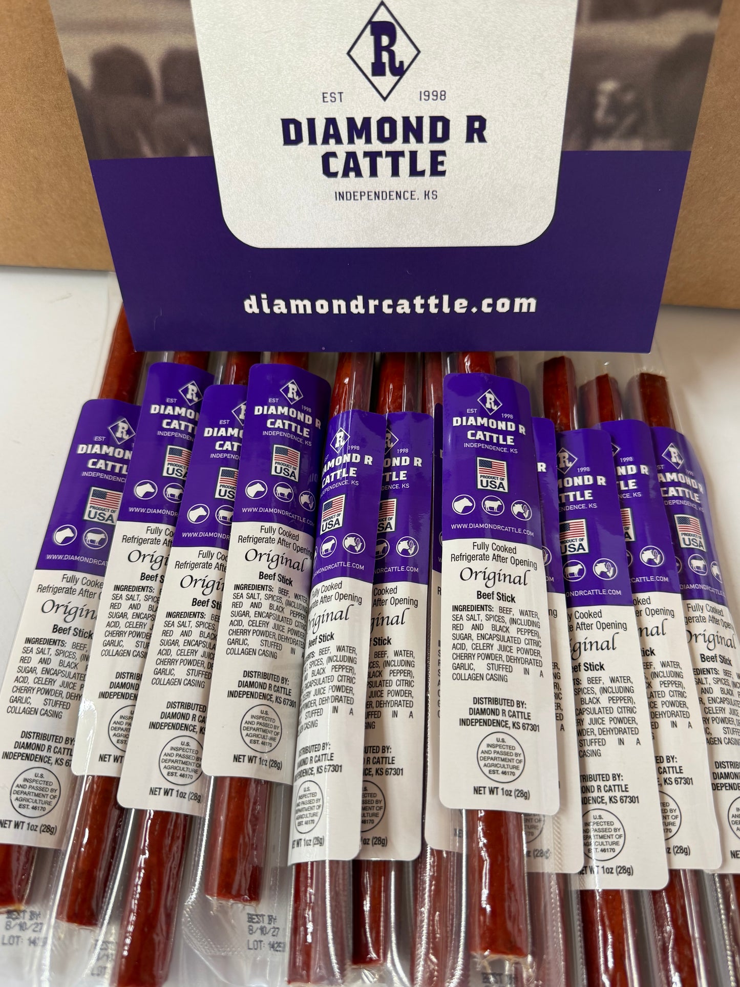 Diamond R Cattle Beef Sticks, grass fed grain finished beef, Independence Kansas