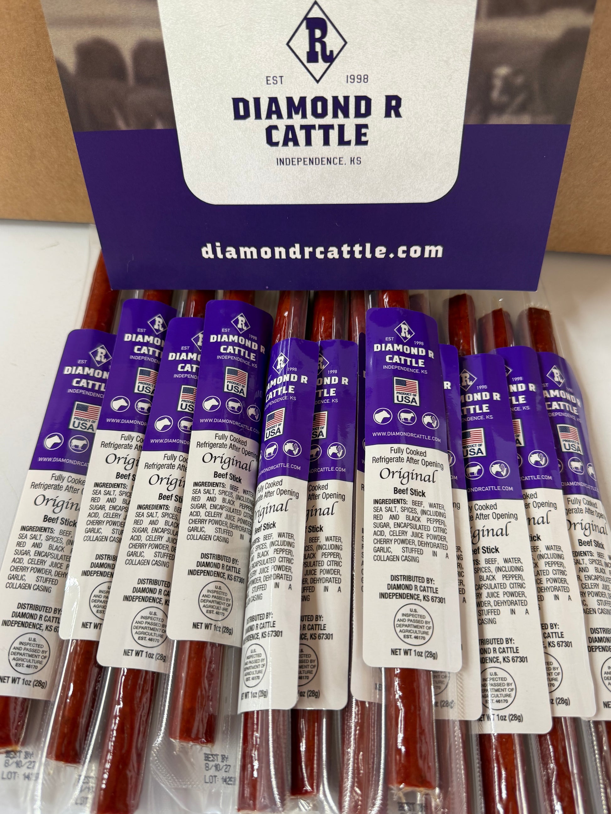 Diamond R Cattle Beef Sticks, grass fed grain finished beef, Independence Kansas
